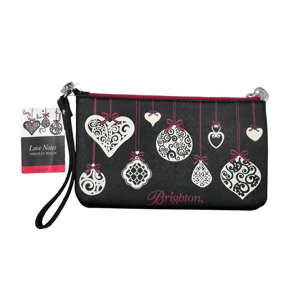 Brighton Wristlet Pouch NEW‎ Small Black New Love Notes Holiday Ornament Art